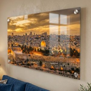 תמונת זכוכית ירושלים בשקיעה המחשה בחלל