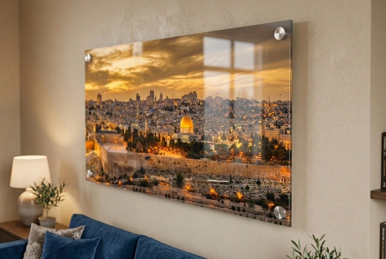 תמונת זכוכית ירושלים בשקיעה המחשה בחלל
