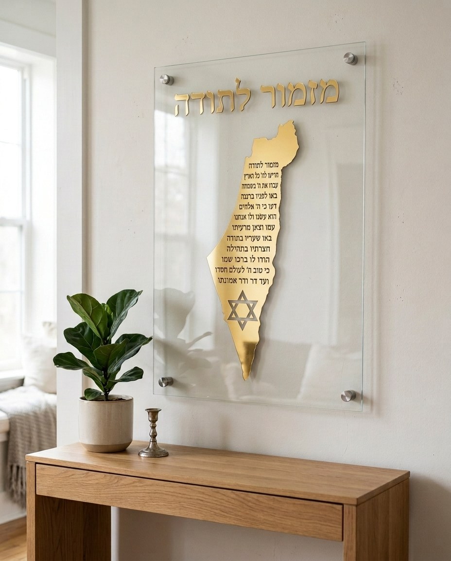 תמונת זכוכית מזמור לתודה מפת ישראל