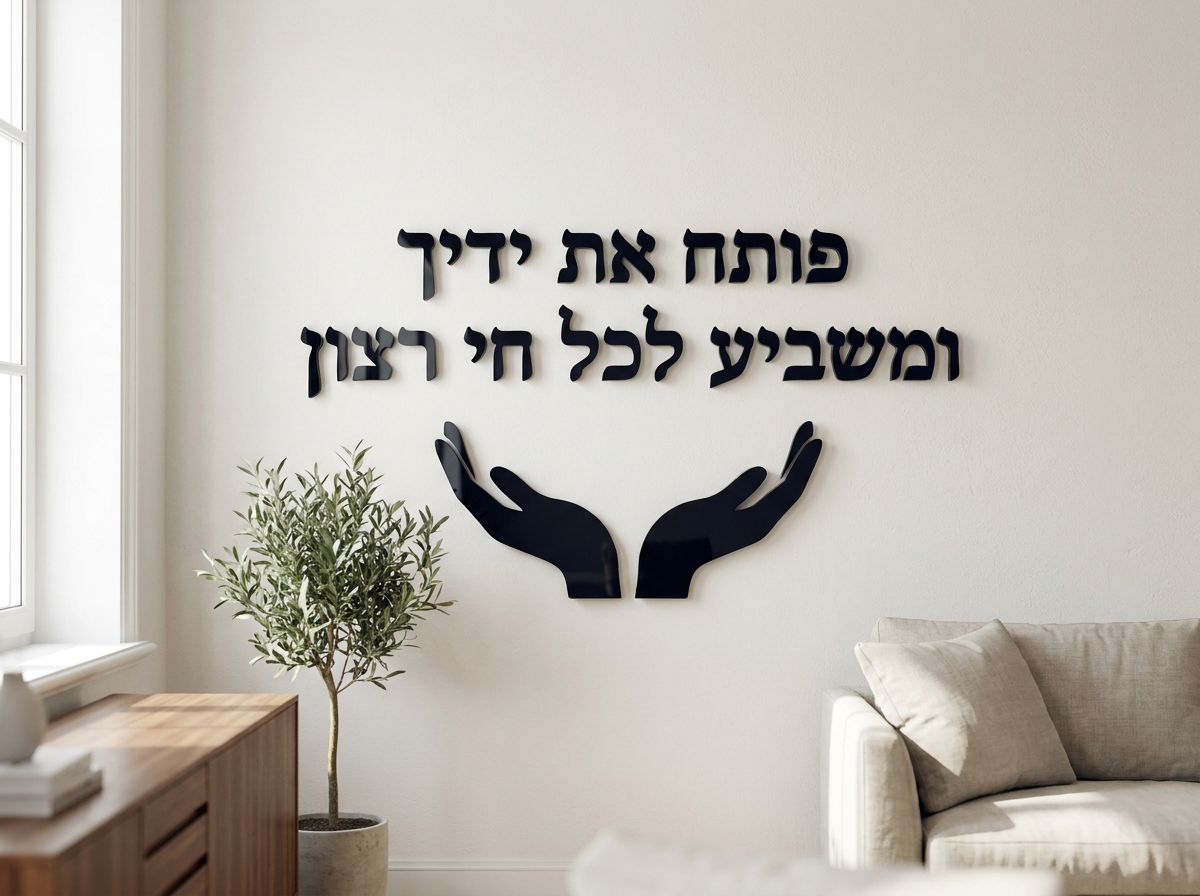 פותח את ידיך – אותיות מרחפות תלת־מימד לקיר – אותיות מרחפות תלת־מימד מאקריליק לקיר